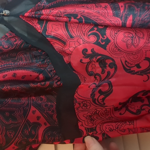 Linea Donatella Red and Black Satiny Slip Dress - Picture 6 of 13